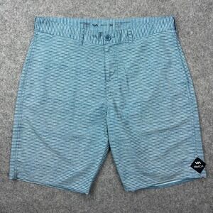 RVCA Board Shorts Mens 34 Blue Performance Stretch Striped Hybrid Swim Surfing